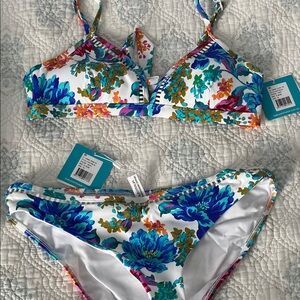 Floral Print Blue & Teal Bikini Set - Women Swim Bikini